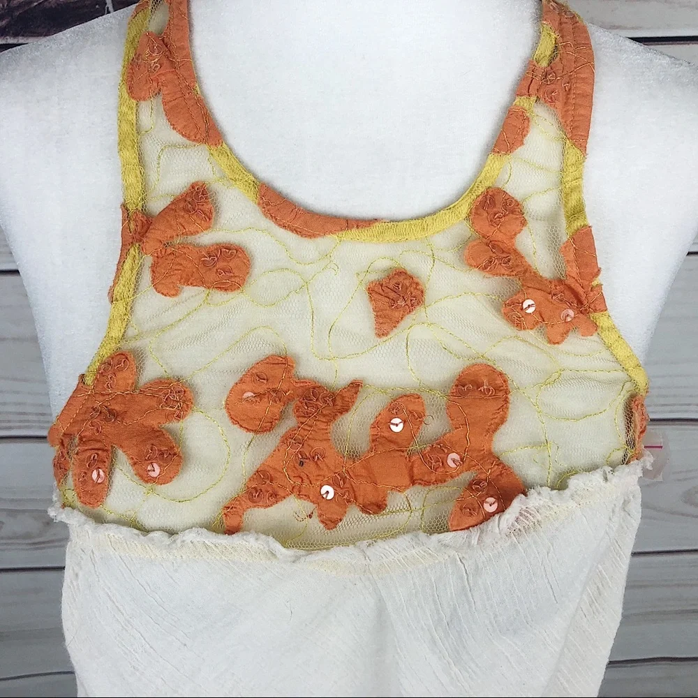 Free People Orange Lace Crepe High Neck Asymmetrical Tank - Picture 5 of 9